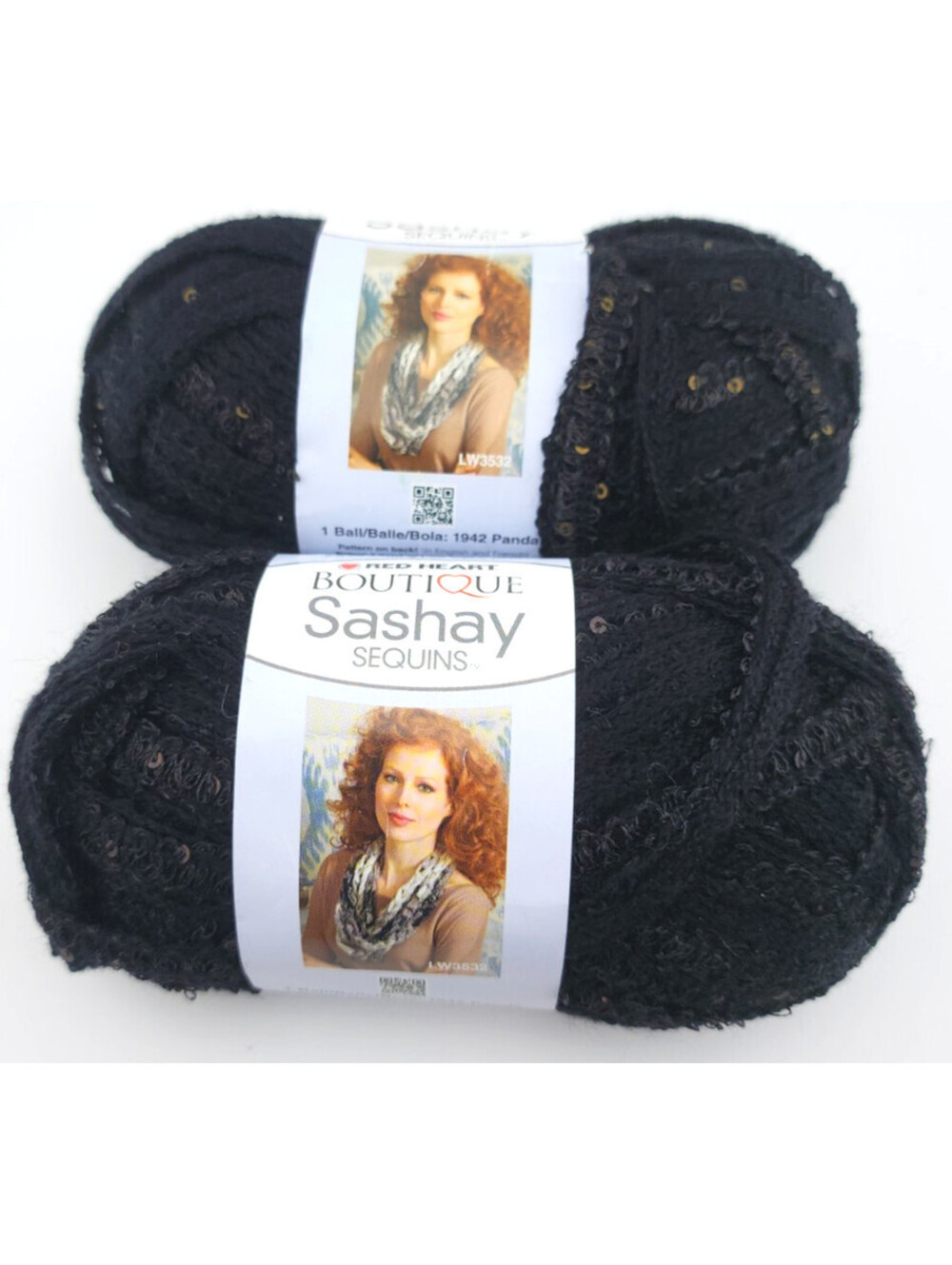 Lot of 2 Red Heart Boutique Sashay Sequins Yarn – Caviar – Black – 3.5 oz Each